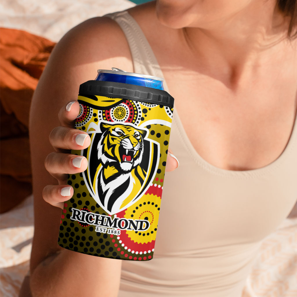 Richmond Tigers 4 in 1 Can Cooler Tumbler Aboriginal Dot Pattern - Football Mascot Heritage Pride