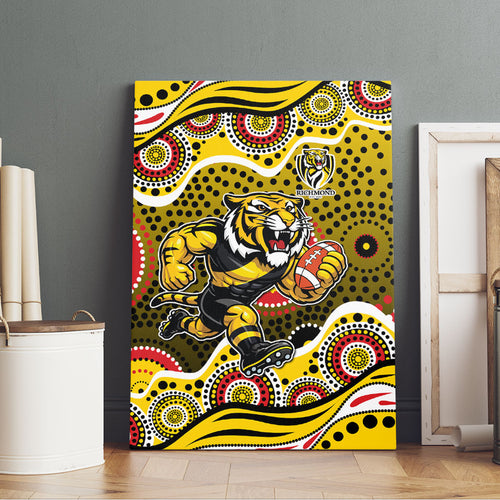 Richmond Tigers Canvas Wall Art Aboriginal Dot Pattern - Football Mascot Heritage Pride