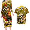 Richmond Tigers Couples Matching Long Sleeve Bodycon Dress and Hawaiian Shirt Aboriginal Dot Pattern - Football Mascot Heritage Pride