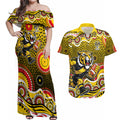 Richmond Tigers Couples Matching Off Shoulder Maxi Dress and Hawaiian Shirt Aboriginal Dot Pattern - Football Mascot Heritage Pride