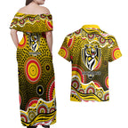 Richmond Tigers Couples Matching Off Shoulder Maxi Dress and Hawaiian Shirt Aboriginal Dot Pattern - Football Mascot Heritage Pride