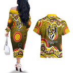 Richmond Tigers Couples Matching Off The Shoulder Long Sleeve Dress and Hawaiian Shirt Aboriginal Dot Pattern - Football Mascot Heritage Pride