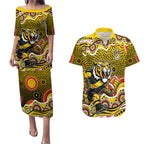 Richmond Tigers Couples Matching Puletasi and Hawaiian Shirt Aboriginal Dot Pattern - Football Mascot Heritage Pride