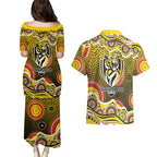 Richmond Tigers Couples Matching Puletasi and Hawaiian Shirt Aboriginal Dot Pattern - Football Mascot Heritage Pride