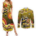 Richmond Tigers Couples Matching Summer Maxi Dress and Long Sleeve Button Shirt Aboriginal Dot Pattern - Football Mascot Heritage Pride