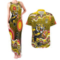 Richmond Tigers Couples Matching Tank Maxi Dress and Hawaiian Shirt Aboriginal Dot Pattern - Football Mascot Heritage Pride