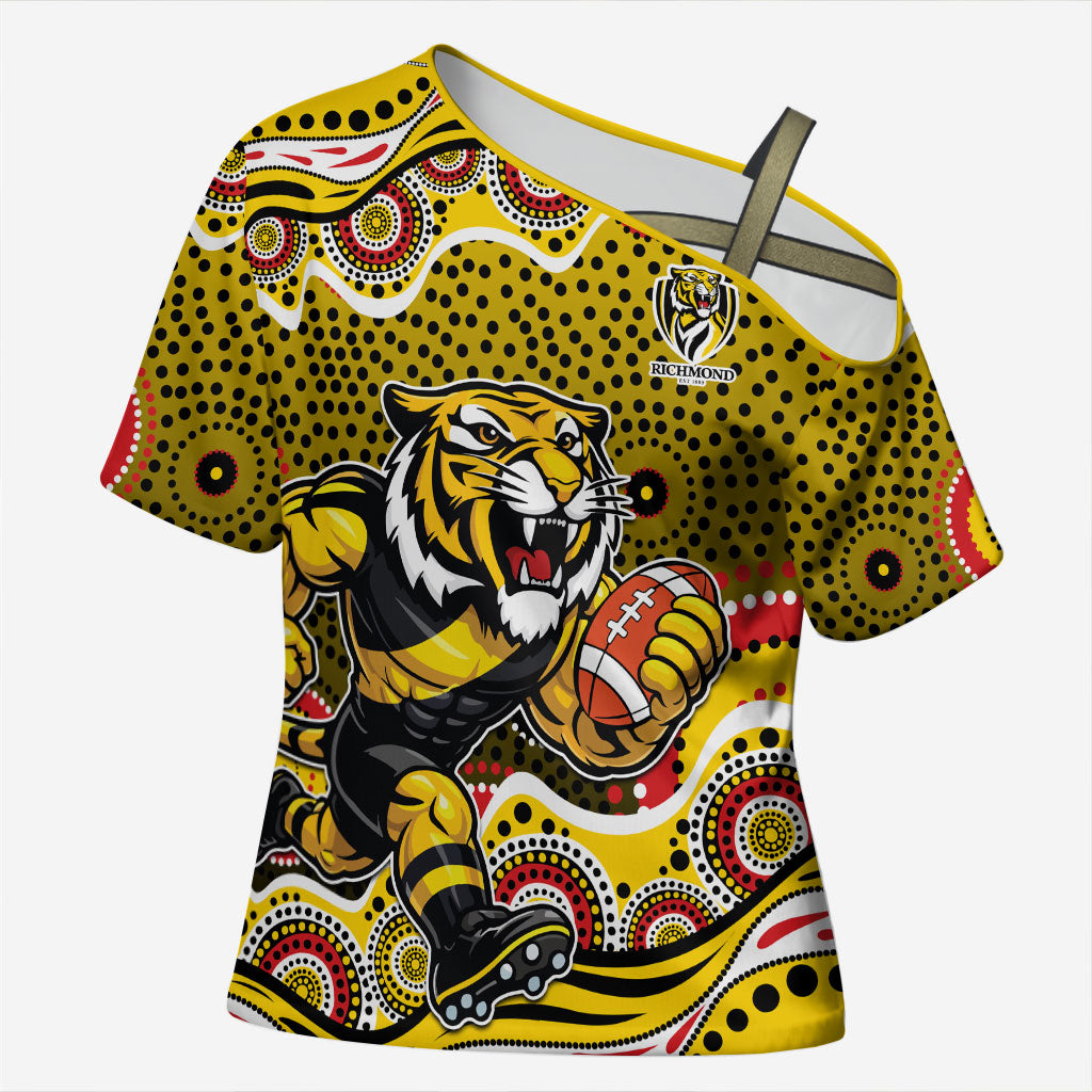 Richmond Tigers Cross Shoulder Shirt Aboriginal Dot Pattern - Football Mascot Heritage Pride