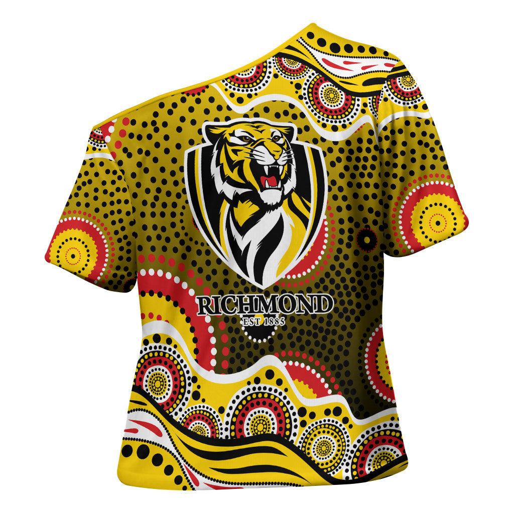 Richmond Tigers Cross Shoulder Shirt Aboriginal Dot Pattern - Football Mascot Heritage Pride