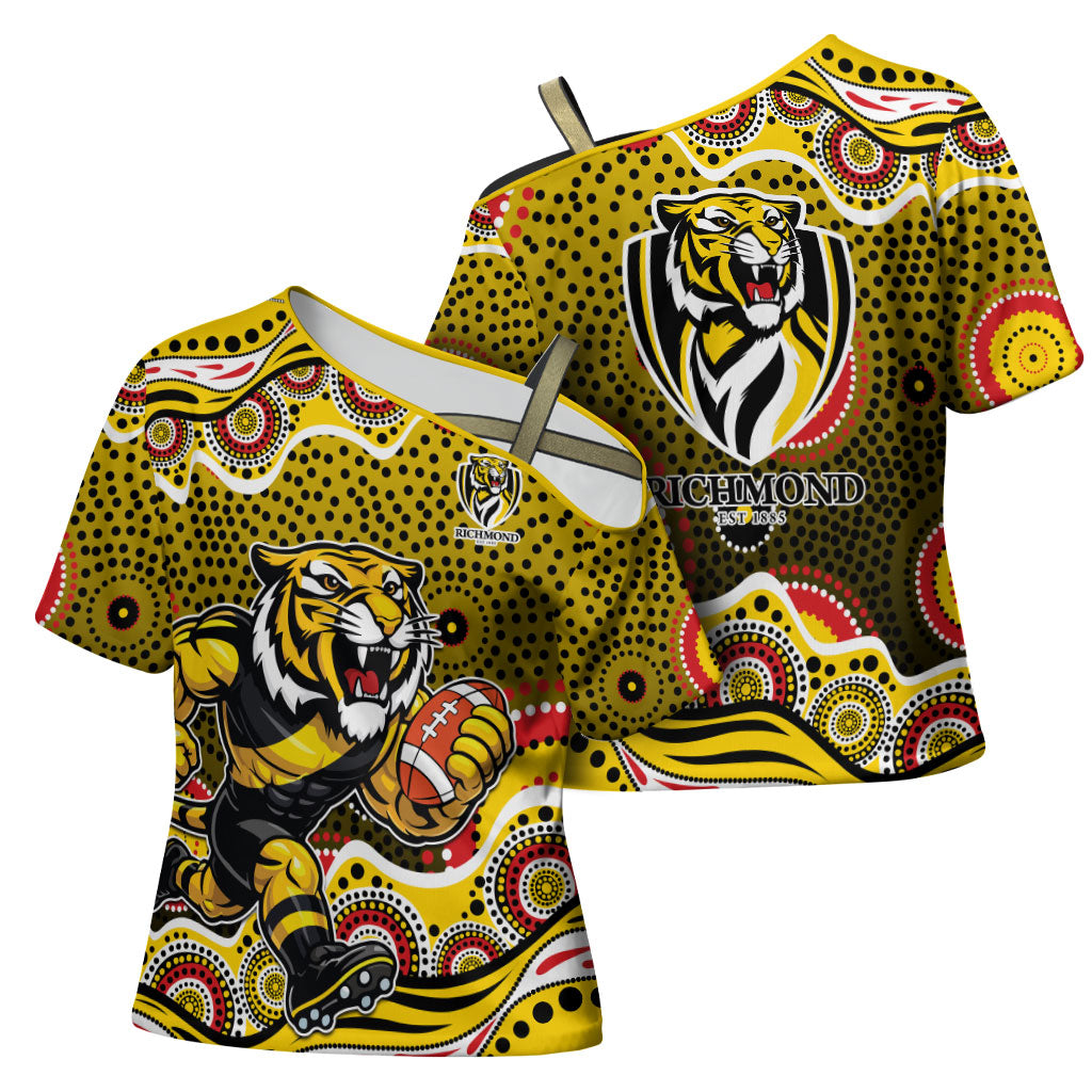 Richmond Tigers Cross Shoulder Shirt Aboriginal Dot Pattern - Football Mascot Heritage Pride