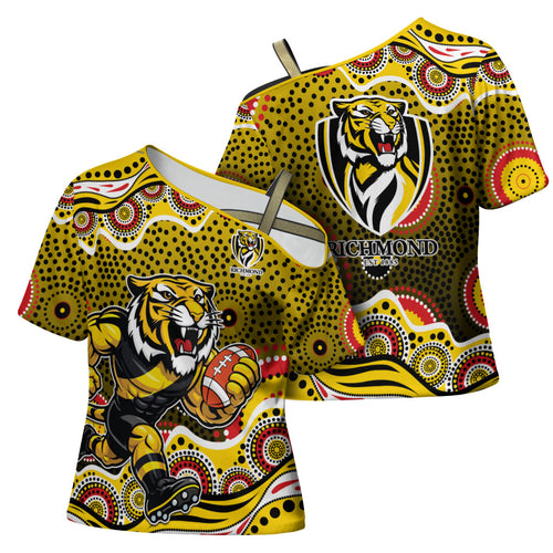 Richmond Tigers Cross Shoulder Shirt Aboriginal Dot Pattern - Football Mascot Heritage Pride