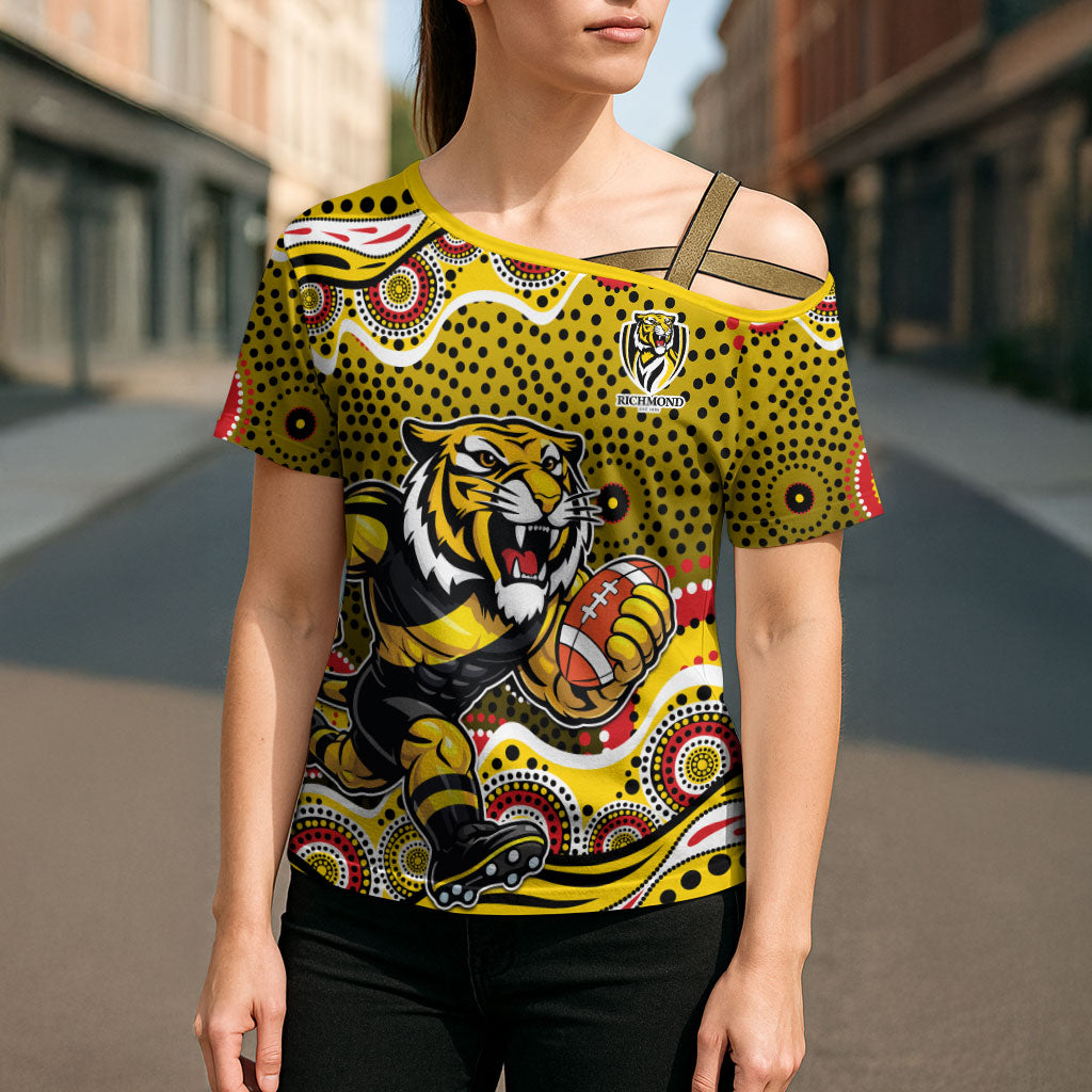 Richmond Tigers Cross Shoulder Shirt Aboriginal Dot Pattern - Football Mascot Heritage Pride