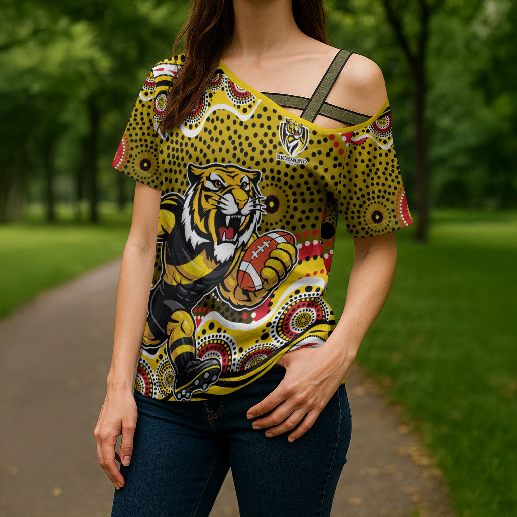 Richmond Tigers Cross Shoulder Shirt Aboriginal Dot Pattern - Football Mascot Heritage Pride