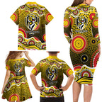 Richmond Tigers Family Matching Long Sleeve Bodycon Dress and Hawaiian Shirt Aboriginal Dot Pattern - Football Mascot Heritage Pride