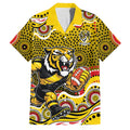 Richmond Tigers Family Matching Long Sleeve Bodycon Dress and Hawaiian Shirt Aboriginal Dot Pattern - Football Mascot Heritage Pride