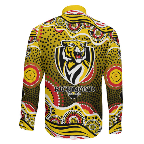 Richmond Tigers Family Matching Mermaid Dress and Hawaiian Shirt Aboriginal Dot Pattern - Football Mascot Heritage Pride