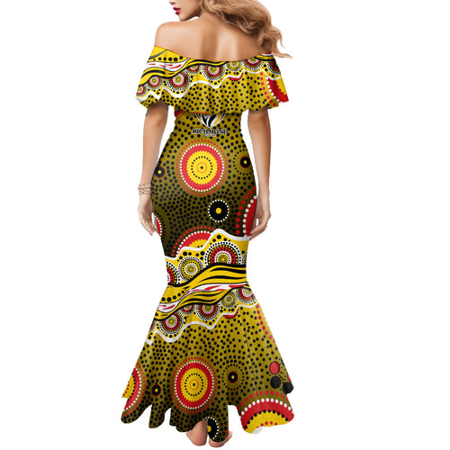 Richmond Tigers Family Matching Mermaid Dress and Hawaiian Shirt Aboriginal Dot Pattern - Football Mascot Heritage Pride