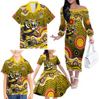 Richmond Tigers Family Matching Off The Shoulder Long Sleeve Dress and Hawaiian Shirt Aboriginal Dot Pattern - Football Mascot Heritage Pride