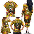 Richmond Tigers Family Matching Off The Shoulder Long Sleeve Dress and Hawaiian Shirt Aboriginal Dot Pattern - Football Mascot Heritage Pride