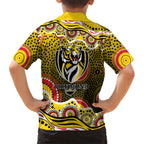 Richmond Tigers Family Matching Off Shoulder Maxi Dress and Hawaiian Shirt Aboriginal Dot Pattern - Football Mascot Heritage Pride