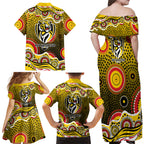 Richmond Tigers Family Matching Off Shoulder Maxi Dress and Hawaiian Shirt Aboriginal Dot Pattern - Football Mascot Heritage Pride