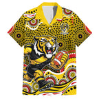 Richmond Tigers Family Matching Off Shoulder Maxi Dress and Hawaiian Shirt Aboriginal Dot Pattern - Football Mascot Heritage Pride