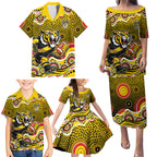 Richmond Tigers Family Matching Puletasi and Hawaiian Shirt Aboriginal Dot Pattern - Football Mascot Heritage Pride