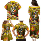 Richmond Tigers Family Matching Puletasi and Hawaiian Shirt Aboriginal Dot Pattern - Football Mascot Heritage Pride