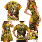 Richmond Tigers Family Matching Short Sleeve Bodycon Dress and Hawaiian Shirt Aboriginal Dot Pattern - Football Mascot Heritage Pride