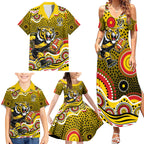Richmond Tigers Family Matching Summer Maxi Dress and Hawaiian Shirt Aboriginal Dot Pattern - Football Mascot Heritage Pride