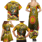 Richmond Tigers Family Matching Summer Maxi Dress and Hawaiian Shirt Aboriginal Dot Pattern - Football Mascot Heritage Pride