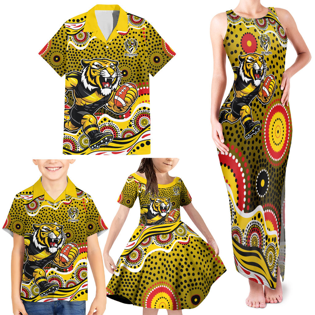 Richmond Tigers Family Matching Tank Maxi Dress and Hawaiian Shirt Aboriginal Dot Pattern - Football Mascot Heritage Pride