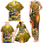 Richmond Tigers Family Matching Tank Maxi Dress and Hawaiian Shirt Aboriginal Dot Pattern - Football Mascot Heritage Pride
