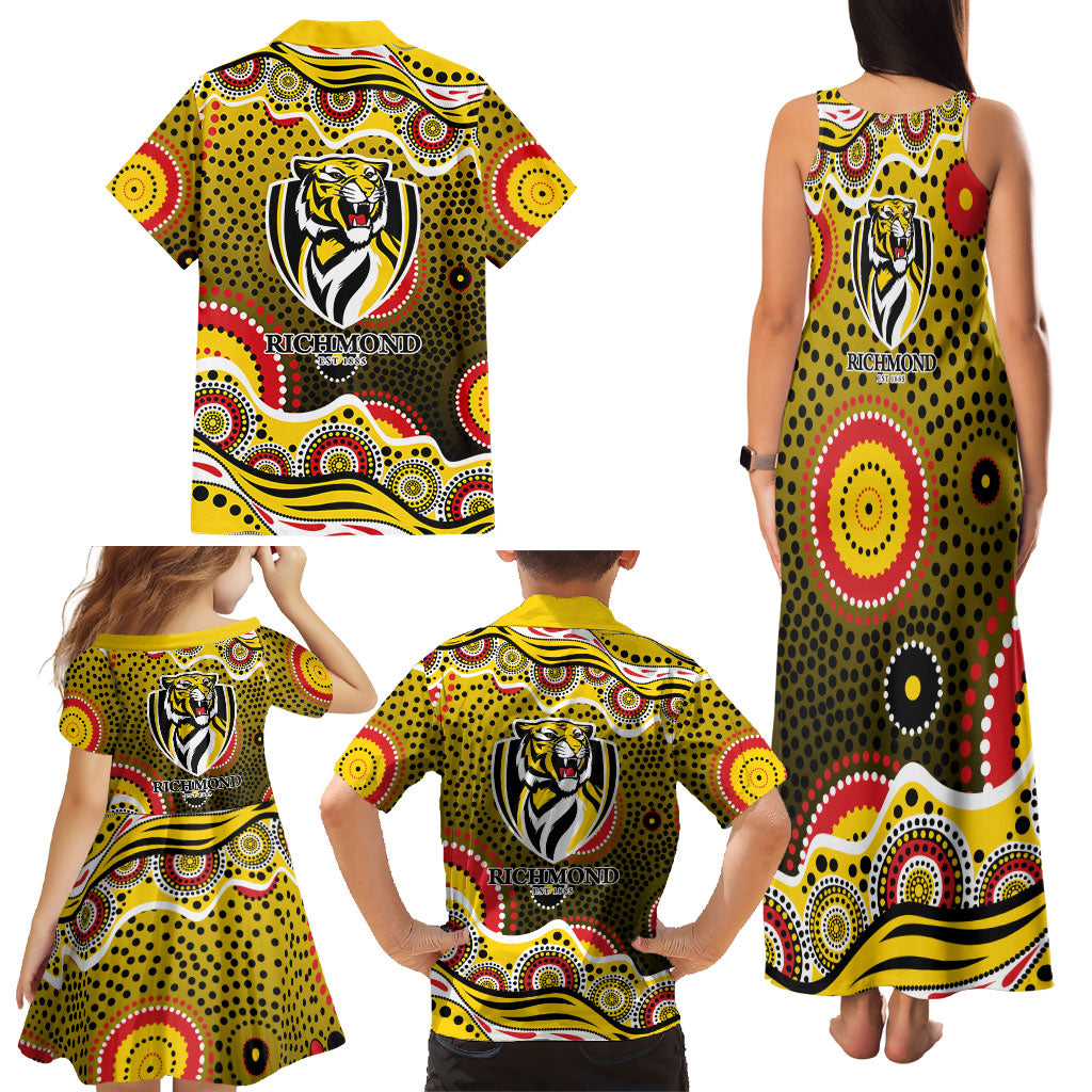 Richmond Tigers Family Matching Tank Maxi Dress and Hawaiian Shirt Aboriginal Dot Pattern - Football Mascot Heritage Pride
