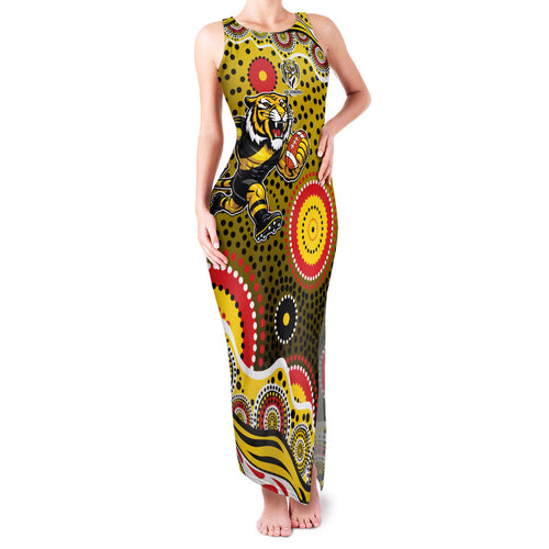 Richmond Tigers Family Matching Tank Maxi Dress and Hawaiian Shirt Aboriginal Dot Pattern - Football Mascot Heritage Pride