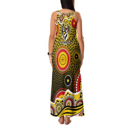 Richmond Tigers Family Matching Tank Maxi Dress and Hawaiian Shirt Aboriginal Dot Pattern - Football Mascot Heritage Pride