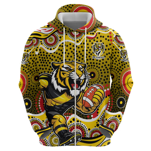Richmond Tigers Hoodie Aboriginal Dot Pattern - Football Mascot Heritage Pride