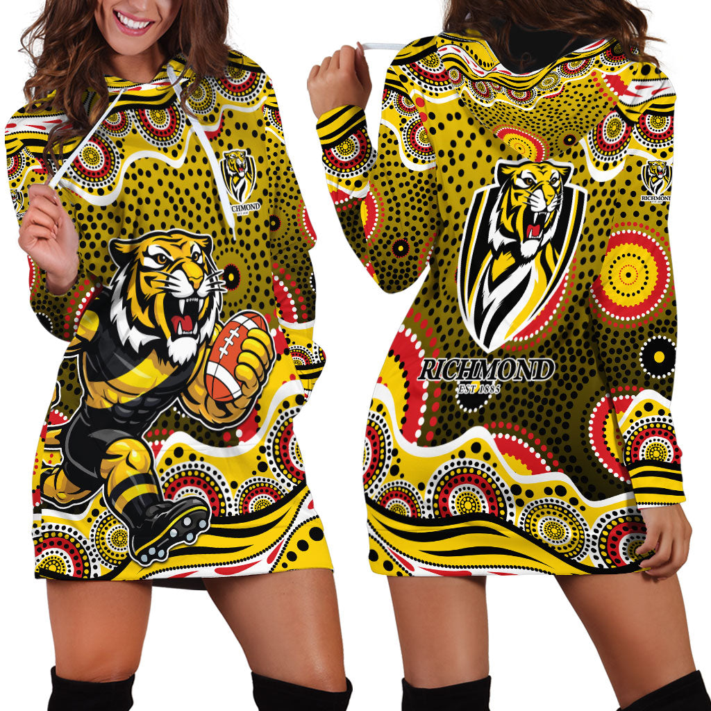 Richmond Tigers Hoodie Dress Aboriginal Dot Pattern - Football Mascot Heritage Pride