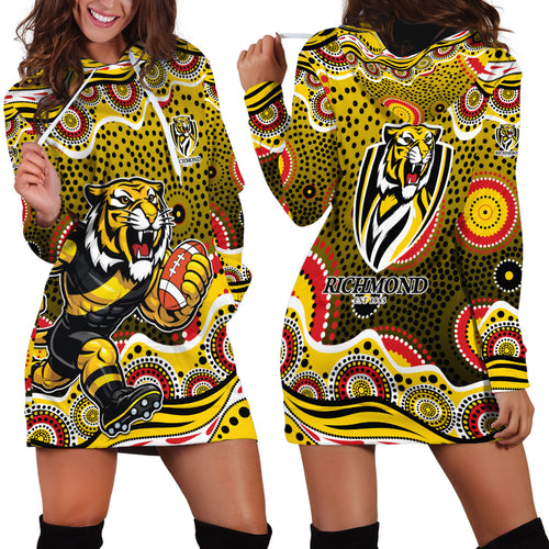 Richmond Tigers Hoodie Dress Aboriginal Dot Pattern - Football Mascot Heritage Pride
