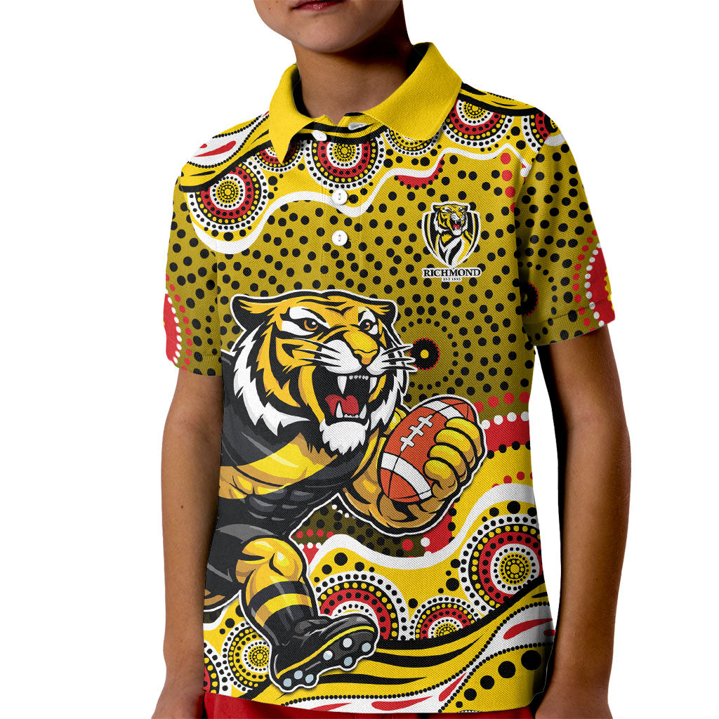 Richmond Tigers Kid Polo Shirt Aboriginal Dot Pattern - Football Mascot Heritage Pride