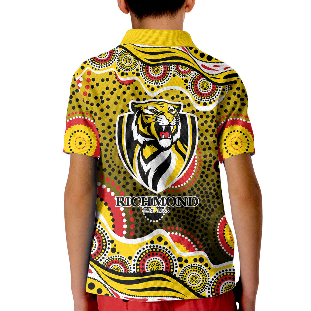 Richmond Tigers Kid Polo Shirt Aboriginal Dot Pattern - Football Mascot Heritage Pride