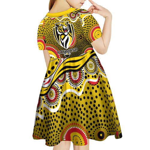 Richmond Tigers Kid Short Sleeve Dress Aboriginal Dot Pattern - Football Mascot Heritage Pride