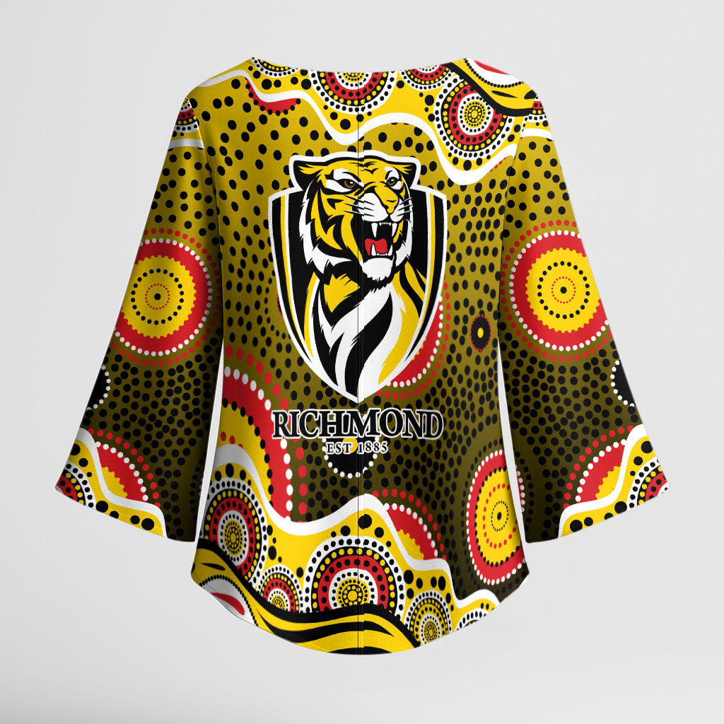 Richmond Tigers Kimono Sleeve Blouse Aboriginal Dot Pattern - Football Mascot Heritage Pride