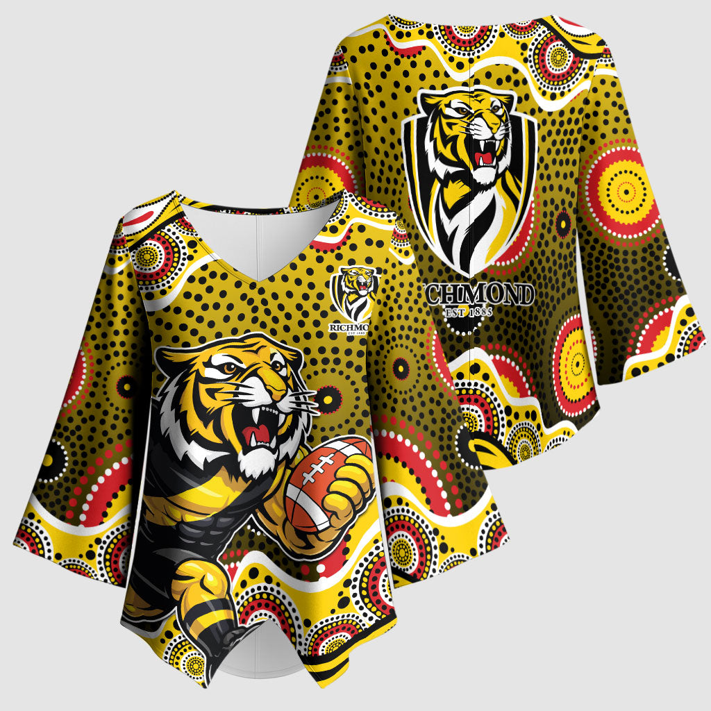 Richmond Tigers Kimono Sleeve Blouse Aboriginal Dot Pattern - Football Mascot Heritage Pride
