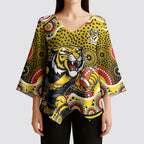 Richmond Tigers Kimono Sleeve Blouse Aboriginal Dot Pattern - Football Mascot Heritage Pride