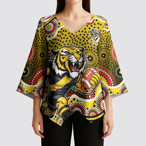 Richmond Tigers Kimono Sleeve Blouse Aboriginal Dot Pattern - Football Mascot Heritage Pride