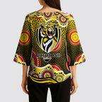 Richmond Tigers Kimono Sleeve Blouse Aboriginal Dot Pattern - Football Mascot Heritage Pride