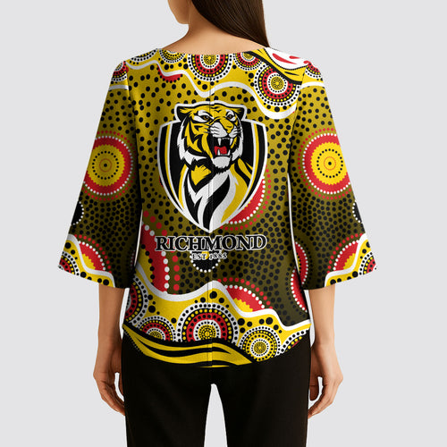 Richmond Tigers Kimono Sleeve Blouse Aboriginal Dot Pattern - Football Mascot Heritage Pride