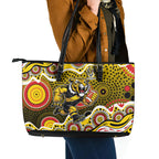 Richmond Tigers Leather Tote Bag Aboriginal Dot Pattern - Football Mascot Heritage Pride