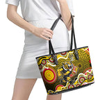 Richmond Tigers Leather Tote Bag Aboriginal Dot Pattern - Football Mascot Heritage Pride