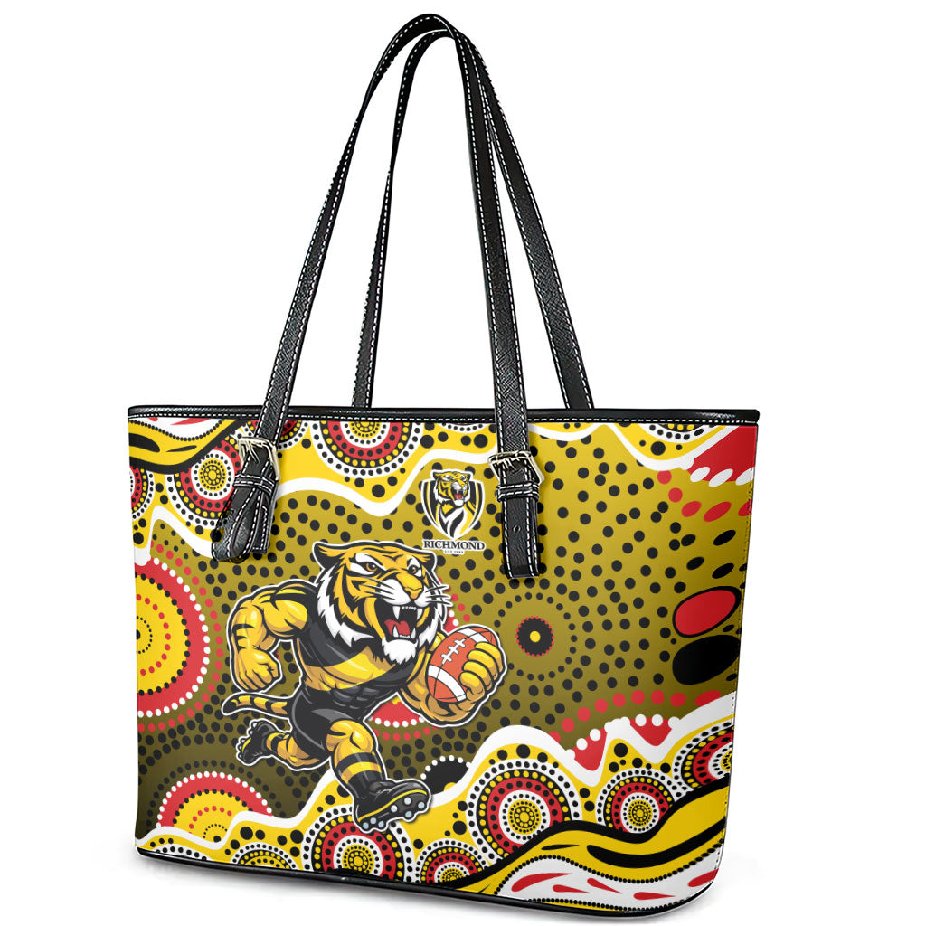 Richmond Tigers Leather Tote Bag Aboriginal Dot Pattern - Football Mascot Heritage Pride